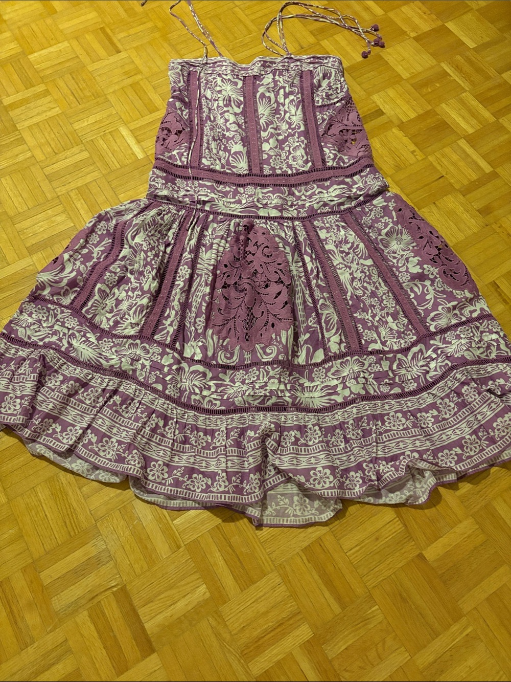 Farm Rio Boho Floral Mauve and Cream Tiered dress - Picture 1 of 16